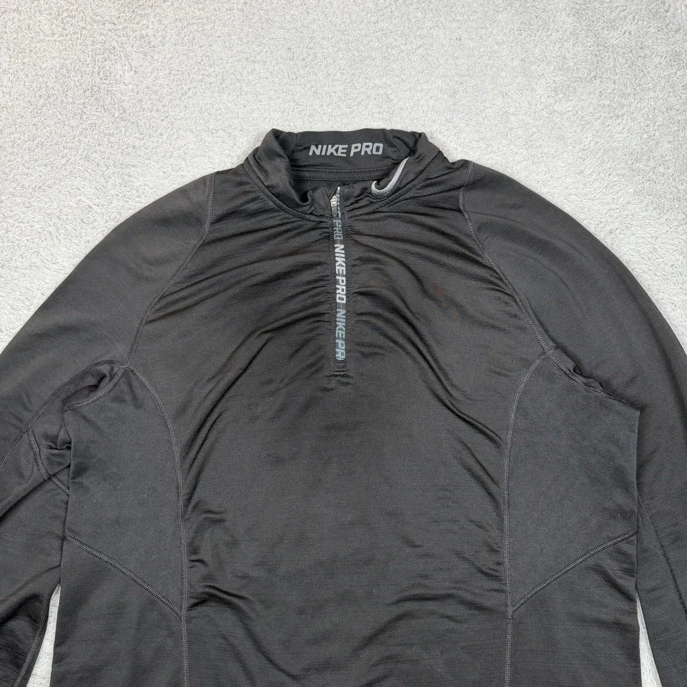 Nike Pro Hyperwarm Women Black‎ Quarter Zip Pullover Fitted Thumbhole Top Large